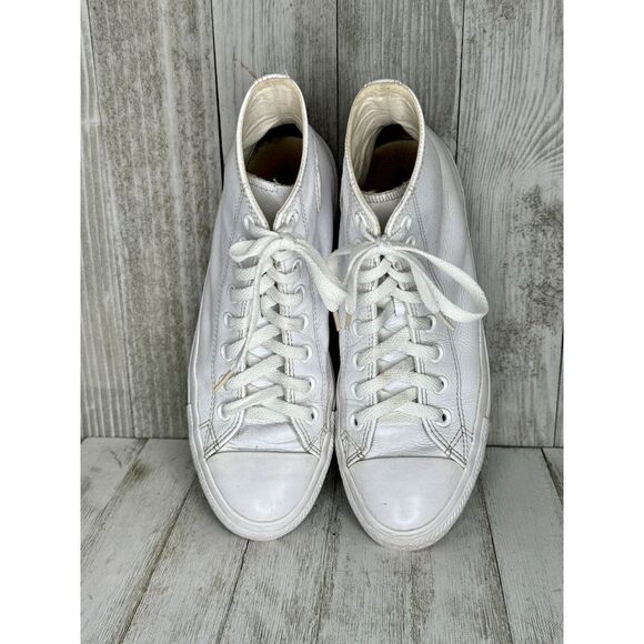 Converse Chuck Taylor All Star White Leather High Tops Sneakers Mens Size 6.5 Wo - Picture 5 of 8